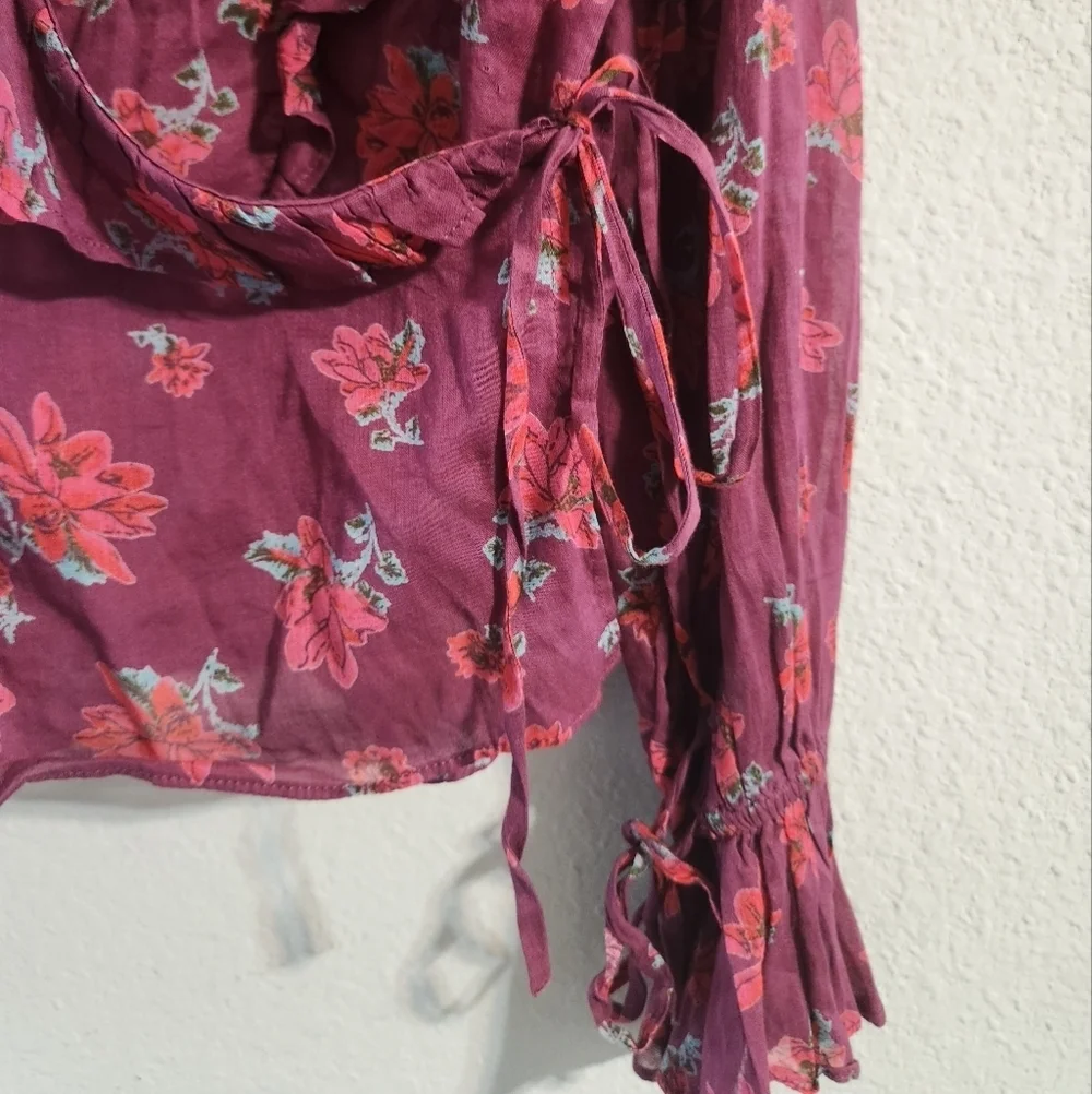 Free People Women’s Amanda Ruffle Top Sultry Combo Wrap Blouse size XL